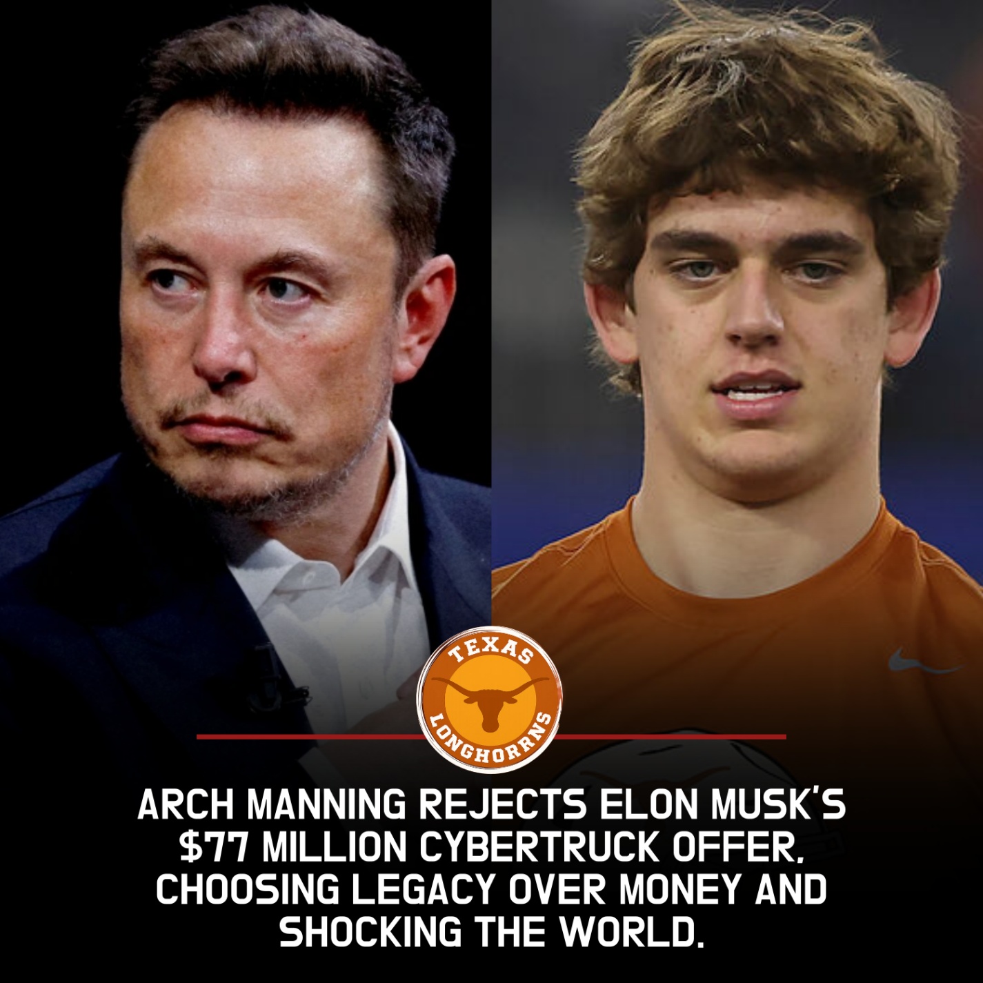 Elon Musk’s $77 Million Cybertruck Offer to Arch Manning Ends in Stunning Rejection That Left the Billionaire Speechless, the Sports World Stunned, and Global Media in Total Shock
