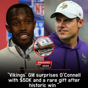 “A $50,000 Gift, a Golden Symbol of Legacy, and Tears in the Locker Room: How Vikings GM Kwesi Adofo-Mensah Honored Kevin O’Connell After His Record-Breaking Triumph Against the Lions” -hti