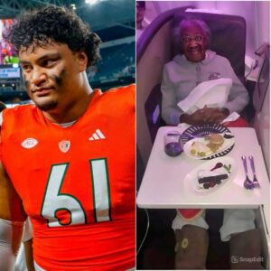❤️✈️ “Miami Hurricanes Star Francis Mauigoa Silently Gives Up His First-Class Seat To An Elderly Woman, But What Happened Next Left The Entire Plane In Tears And Proved That True Character Isn’t Built On Fame, But On Heart”-hti